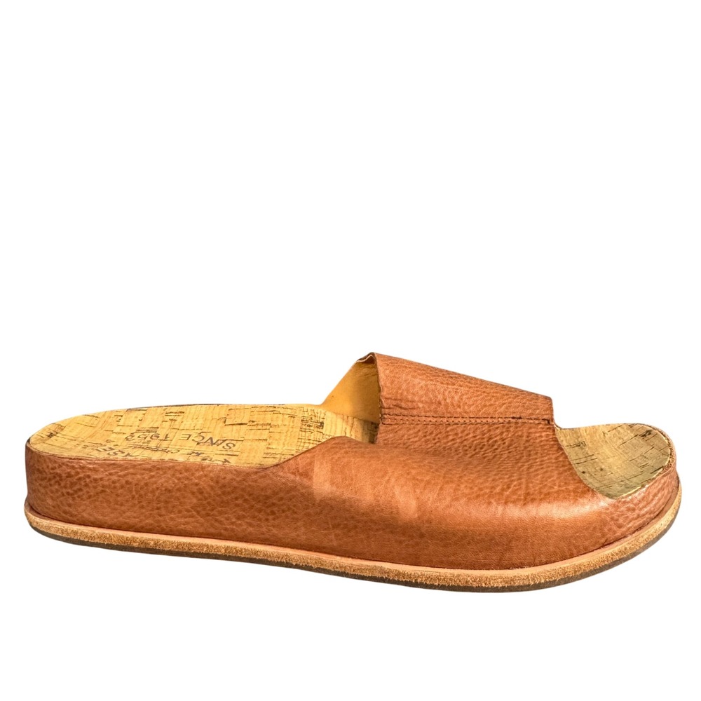 Kork-Ease Brown Pebbled Leather Cork Footbed Slide Sandals Womens 7